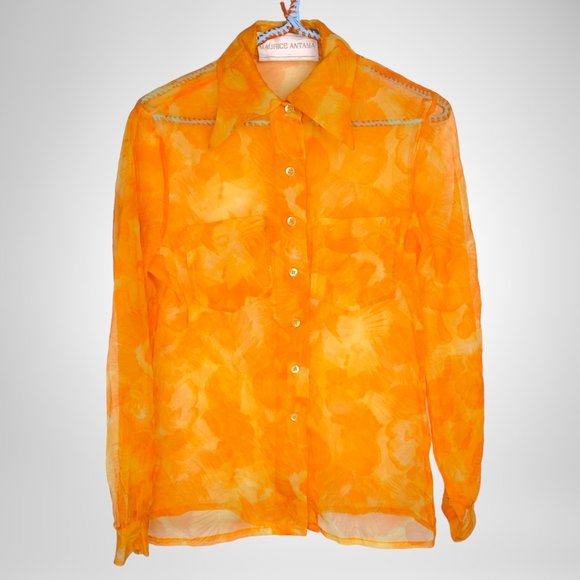 Maurice Antaya Brushstroke Print Organza Blouse - Picture 1 of 11